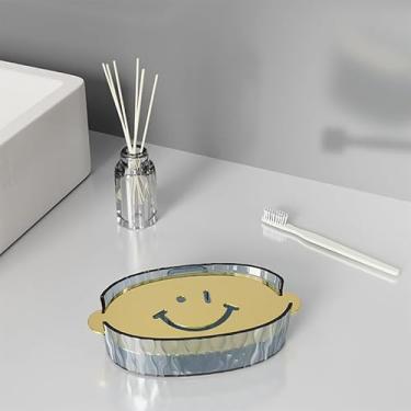 Imagem de Suporte de saboneteira, suporte de sabão de esponja de lavar louça de plástico ABS com bandeja de água, caixa de sabão de barra de sucção fácil de limpar, azul claro