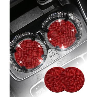 Imagem de 2 peças de porta-copos de carro brilhantes, porta-copos de silicone antiderrapante com strass de 6 cm para carro, ajuste universal para caminhão, caravana (vermelho)