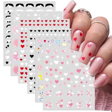 Imagem de 6 peças de adesivos de unhas de estrela de coração, acessórios de unhas de acrílico, adesivos artísticos de unhas de coração de estrela, tatuagem, francês, adesivos de unhas de gel, adesivos femininos