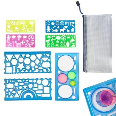 Imagem de Conjunto de 7 peças de design de arte de desenho, régua multifuncional, estênceis de forma e modelos de desenho de onda para pôster de cópia manual, azul