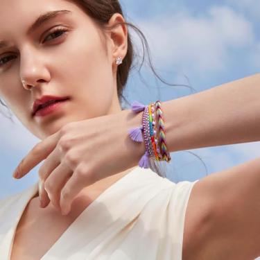 Imagem de Pulseira elástica Boho 17,8 cm pulseiras empilháveis coloridas modernas bijuterias presentes para mulheres, 7inch, Plástico, Sem Pedra Preciosa