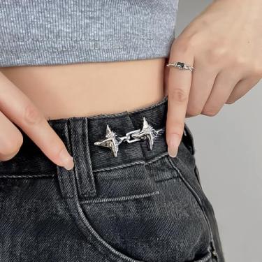 Imagem de Fecho de cintura ajustável com botão estrela, sem costura e sem ferramentas, fivelas decorativas destacáveis, botões de jeans para roupas soltas, vestidos e saias (prata)