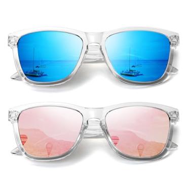 Imagem de Óculos de sol femininos polarizados modernos retrô para compras, viagens, pacote com 2, Lente rosa profundo + lente azul gelo