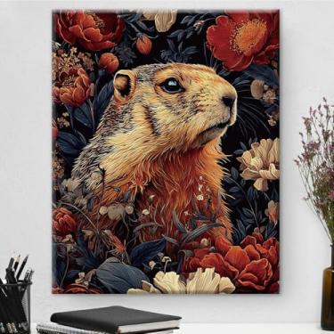 Imagem de Arte de parede botânica vintage emoldurada da Marmota - Decoração de parede com flores escuras Academia para quarto, sala de estar, casa, 20,3 x 25,4 cm