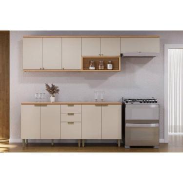 Imagem de Kit Cozinha Modulada 5 Peças Selene (3aéreos+2balcões) Cp07 Jequitiba-off White Fosco - Linea Brasil