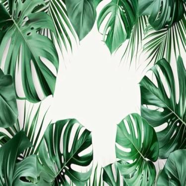 Imagem de Quadro Decorativo Frame Lush Green Tropical Leaves com Estampa Natural em Fundo Branco 30x30cm