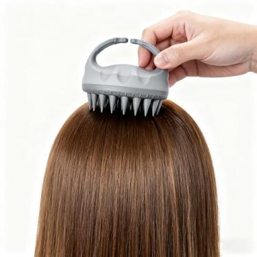 Imagem de Esfregão de banho de silicone com cabo grosso resistente e massageador corporal para esfoliação e spa, escova de cuidados com o couro cabeludo