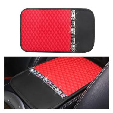 Imagem de smilfuy Capa de couro brilhante para assento de braço de carro, capa de apoio de braço para console de carro com strass de cristal, à prova d'água, antiarranhões, protetor de console central para