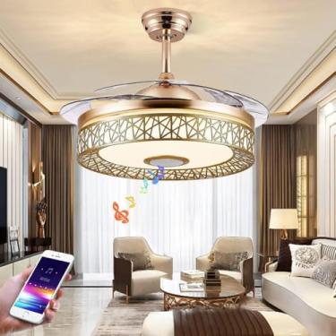 Imagem de EKROTOK Ventiladores de Teto com Luz e Bluetooth 105CM, Ventilador Lustre com Lâmpada e Controle Remoto e Reprodutor de Música para Quarto, Sala de Jantar, Sala de Estar, 85-265V
