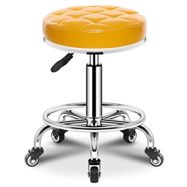 Imagem de BSNANCA Banqueta giratória ajustável em altura para salões de beleza, cadeira redonda com rodinhas de couro PU para trabalho, SPA, loja, salão, bancos, com rodas, cadeira de escritório, bege (amarelo)