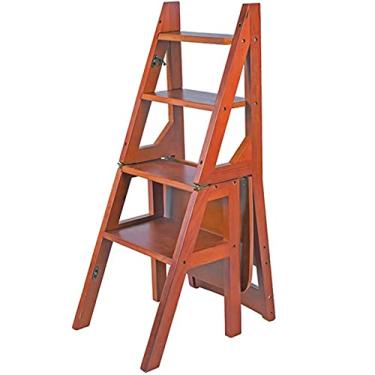 Imagem de Banqueta dobrável de madeira banqueta portátil escada escada multifuncional escada cadeira de escada (cor madeira) (marrom)
