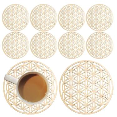 Imagem de Porta-copos redondos, 10 porta-copos vazados para bebida | Almofada de isolamento de madeira resistente ao calor para decoração de parede de casa para cozinha, quarto, pátio