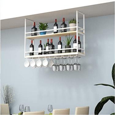Imagem de Prateleira de teto – suporte de copo de vinho pendurado no teto, rack de armazenamento de madeira maciça/expositor, suporte de parede para plantas de ferro forjado, para cozinha/bar/ktv rack