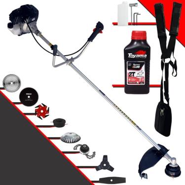 Imagem de Roçadeira Com Sistema Antivibração Toyama RT43LB25A À Gasolina 43cc 1,7HP de Potência Alta Rotação Com Carretel + Kit 7 Lâminas Extras + ÓLEO TOYAMA