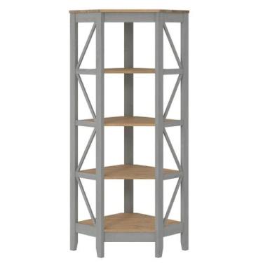 Imagem de Estante de Canto em Madeira Maciça com 4 Nichos Cinza Lavado - Pense D