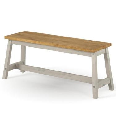 Imagem de Banco de Madeira Maciça com Travessa Cinza Lavado - Pense Dentro da Ca