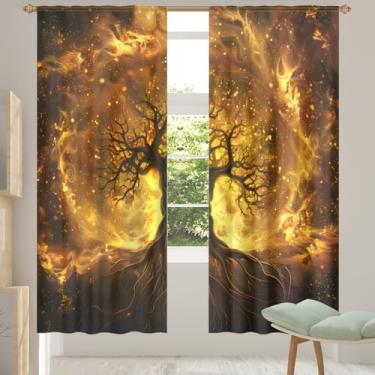 Imagem de 2 conjuntos de painéis cortinas transparentes abstratas de fogo de árvore, cortinas transparentes arejadas com filtro leve, painéis de cortina de porta e janela para sala de estar, quarto, jantar, 192
