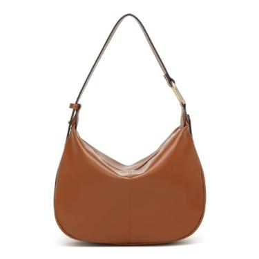 Imagem de Hobo Bolsa de ombro feminina, macia, leve, de couro sintético, bolsa tiracolo dobrável, Marrom