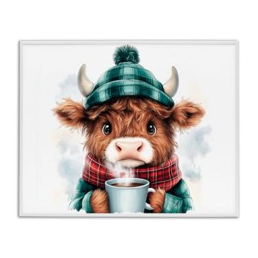Imagem de Stupell Industries 'Cozy Hot Chocolate Cow', arte giclée emoldurada, branca, 14 x 11