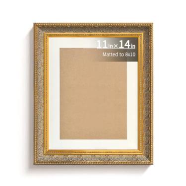 Imagem de BWPFRAME Porta-retrato antigo, 28 x 35 cm, moldura de madeira com acabamento dourado e prata, moldura vintage com borda esculpida ornamentada e borda com contas, para decoração de parede e casa