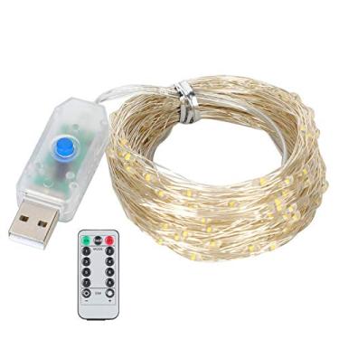 Imagem de Hyuduo 200LED Luzes Cordas 20m Branco Quente Impermeável USB Alimentado Com Temporizador Controle Remoto 8 Modos para Decoração Interior Ao Ar Livre Festa de Casamento Do Natal