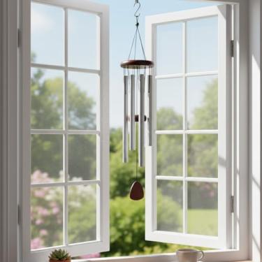 Imagem de Sinos de vento externos - 6 tubos de alumínio, sinos de metal pendurados com gancho para decoração de varanda de pátio, presentes de aquecimento de casa