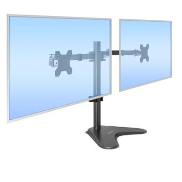 Imagem de Mount-It! Suporte de monitor duplo | 2 monitores de montagem servem para telas de computador de 19 20 21,5 24 27 29 32 polegadas | bases de ilhós e suporte | dois braços ajustáveis de altura giratória de inclinação resistente | compatível com VESA