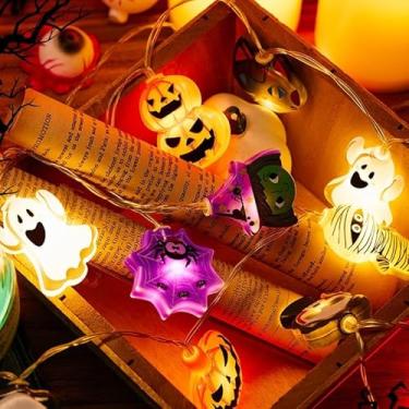 Imagem de 1 corda de luzes LED de Halloween | Caveira de abóbora gato preto fantasma mamãe bruxa decoração | 1,5 m (10LED) | Funciona com bateria (2 pilhas AA não incluídas) | Brilho quente e brilhante