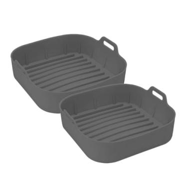 Imagem de Kit de 2 Formas de Silicone Quadrada 20CM, Para Air Fryer, Assadeira Grande Resistente(KIT2-CINZA)