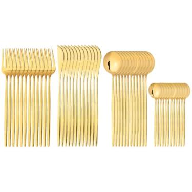 Imagem de jogo de talheres 24 Peças talher Aço Inox Cozinha Garfo colher faca ouro talheres (48 PÇS REDONDO)