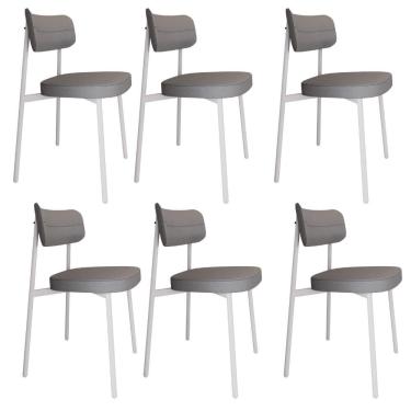 Imagem de Conjunto 6 Cadeiras de Jantar Tecido Sintético Alloa Est. Branca