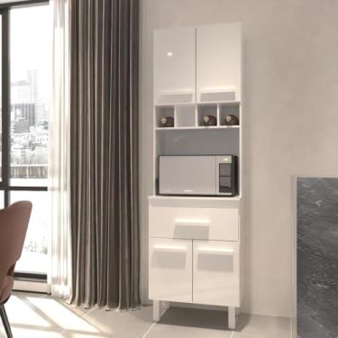 Imagem de Mobília Decor, Armário Paneleiro Vivian com Adega 4 Portas 1 Gaveta Cozinha Compacta Branco