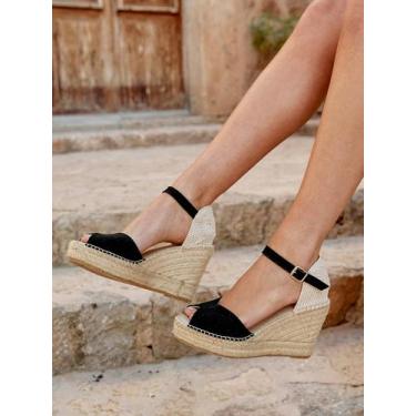 Imagem de Sandália Anabela Alta Alelí Camurça Preto, Preto, 35