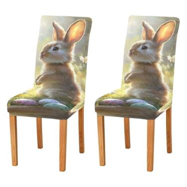 Imagem de SEHANY Lindas capas de cadeira de coelho de conto de fadas para sala de jantar, conjunto de 2, capa protetora elástica removível e lavável para cadeira de jantar para cozinha, hotel, festa, decoração