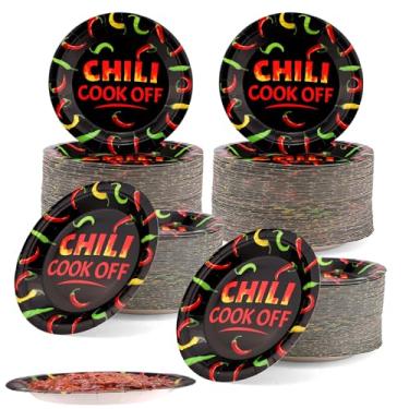 Imagem de 100pcs Pratos Papel Chili Cook Off, 17,78cm Tigelas Descartáveis Degustação Pimenta Picante Copos Amostra Decorações Chili Cook Off Suprimentos Festa para Competições Culinária Festas Tema