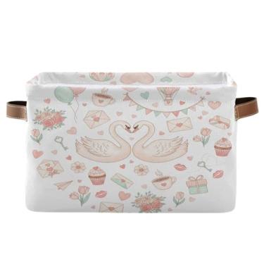 Imagem de Wassud Graceful Swans Caixote de armazenamento de lona com alças, cestas organizadoras dobráveis para armário, banheiro e decoração de casa, 1 pacote
