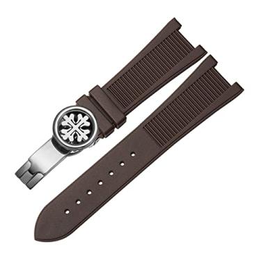 Imagem de RORFFK Pulseira de relógio de silicone PP Patek Philippe 5711 5712g Nautilus com interface especial de 25 mm x 13 mm (marrom-prata-B)