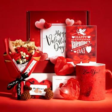 Imagem de Presentes para esposa, namorada, amante, ideias únicas, rosa, amor, cesta de presente, pensando em você, eu te amo, conjunto de presentes românticos, presente de casamento e noivado