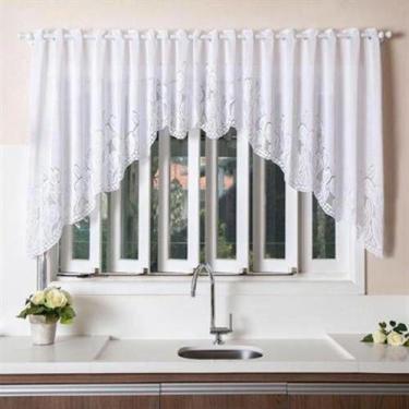 Imagem de Cortina Renda Cascata Tulipinhas Branca Cozinha - Interlar