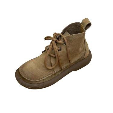 Imagem de Bota feminina casual versátil doce legal com cadarço bico redondo moderno outono inverno salto botas cano curto, Marrom, 35