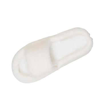 Imagem de Pantufas de pelúcia para uso interno e externo, confortável, forradas com veludo, bico aberto, sapatos casuais para uso doméstico para o inverno, Branco, 38