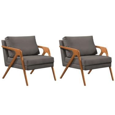 Imagem de Conjunto 2 Poltronas Sala De Estar Monique Madeira Cerejeira Grafite Veludo