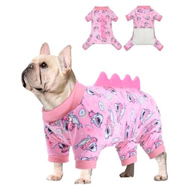 Imagem de CuteBone Pijama de fantasia de dinossauro para cães, casaco de dormir de veludo de cristal de elastano elástico para cães pequenos, roupas macias e quentes para o clima frio, pulôver aconchegante