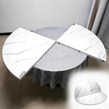 Imagem de Mesa redonda dobrável portátil moderna, mármore branco de madeira para jantar para a família, mesa de cartão/mesa de cozinha/mesa de centro utilitário (140 cm (55 polegadas))