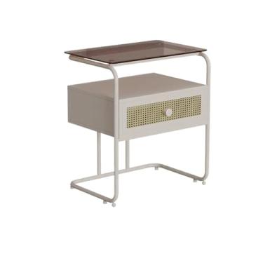Imagem de Mesa lateral mesa de cabeceira quarto simples moderno pequeno armário de armazenamento de ferro multifuncional prateleira de armazenamento de vidro