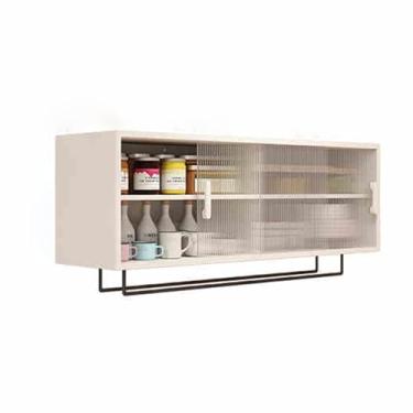 Imagem de Armário de parede de madeira maciça com portas de vidro temperado – Solução de armazenamento versátil para sala de jantar, cozinha, quarto e banheiro – Armário lateral elegante para uma vida