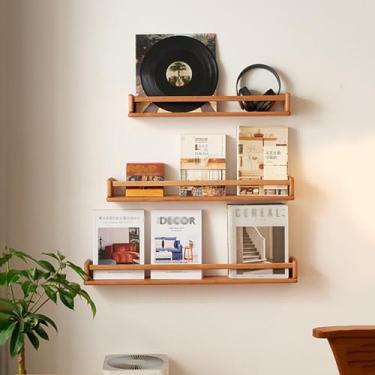Imagem de Pacote com 3 porta-revistas de madeira rústica na parede – Organizador de arquivos elegante e armazenamento de estante para entrada, sala de estar, escritório, quarto infantil (79,8 cm)
