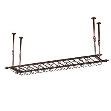 Imagem de Prateleiras de vinho montadas na parede - Vineyard Country rústico bronze metal metal montado no teto, taças de vinho, suporte organizador de suporte de vinho - Montagem necessária