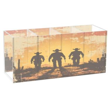 Imagem de Burbuja Porta-canetas de acrílico retrô Cowboys, 4 compartimentos, suporte de lápis transparente para pincéis de maquiagem, acessórios de mesa de escritório em casa