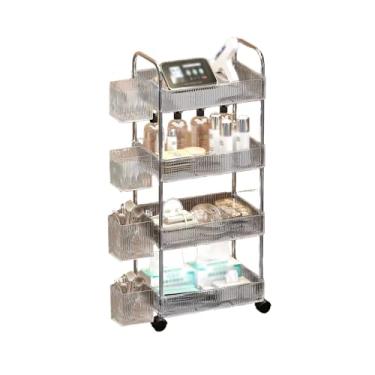 Imagem de Rack de carrinho de barbearia com cesta suspensa, carrinho de salão de beleza com rodas, solução de armazenamento que economiza espaço, 4 rodízios giratórios de 360°, ideal para salão, spa e tatuagem
